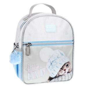 Ghiozdan Starpak Kitty, 1 compartiment, 3 buzunare, gri cu bleu, 485895