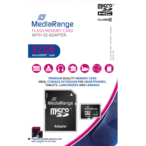 MediaRange Micro SDHC 32GB Class 10 with SD adapter „MR959” (timbru verde 0.03 lei)