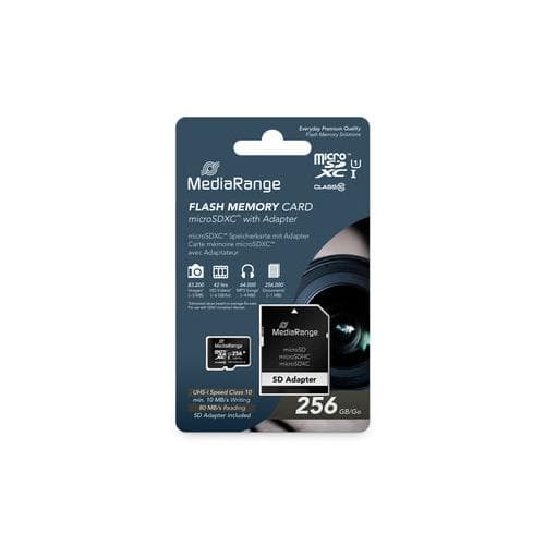 MediaRange Micro SDXC 256GB UHS-1 Class 10 with SD adapter „MR946” (timbru verde 0.03 lei)