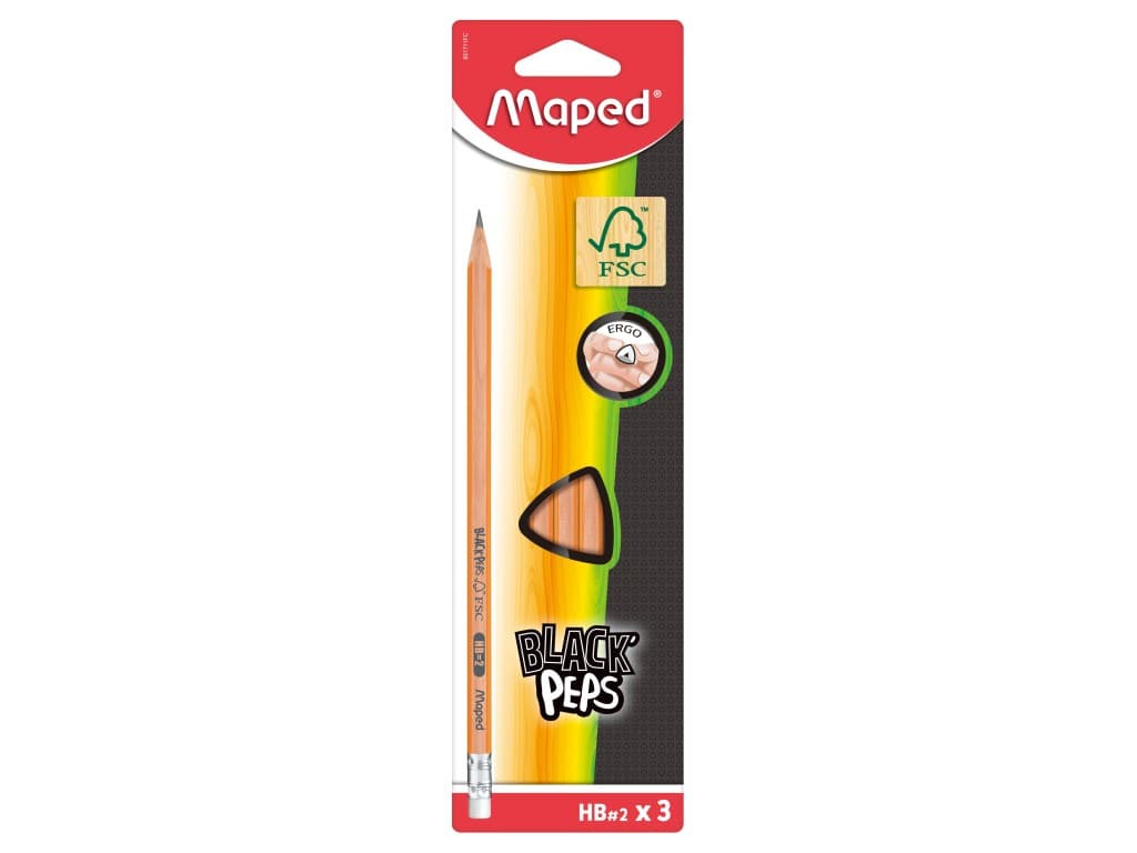 Creion cu gumă Maped Black’Peps HB 3 buc/set FSC