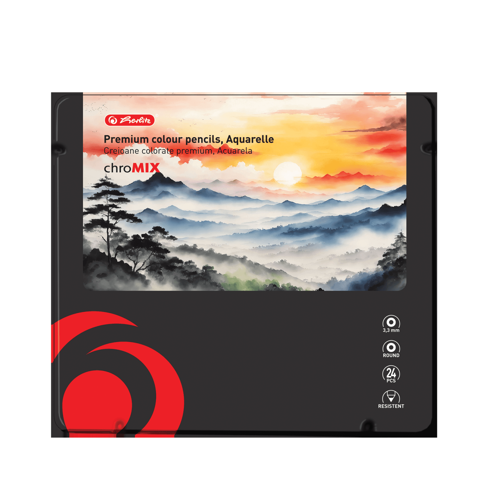 CREIOANE COLORATE AQUARELLE ROTUNDE CORP NEGRU 3.3MM SET24+PENSULA CUTIE METAL