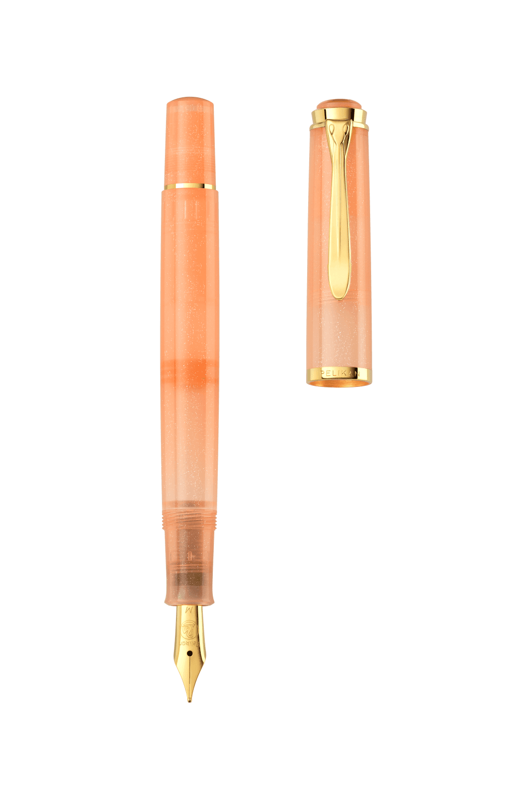 STILOU CLASSIC M200 EDITIE SPECIALA APRICOT ACHAT, PENITA F DIN OTEL INOXIDABIL, PENITA SI ACCESORII PLACATE CU AUR 24K, CORP TRANSLUCID CULOARE CAISA + CALIMARA CERNEALA APRICOT ACHAT 50ML, IN CUTIE PENTRU CADOU