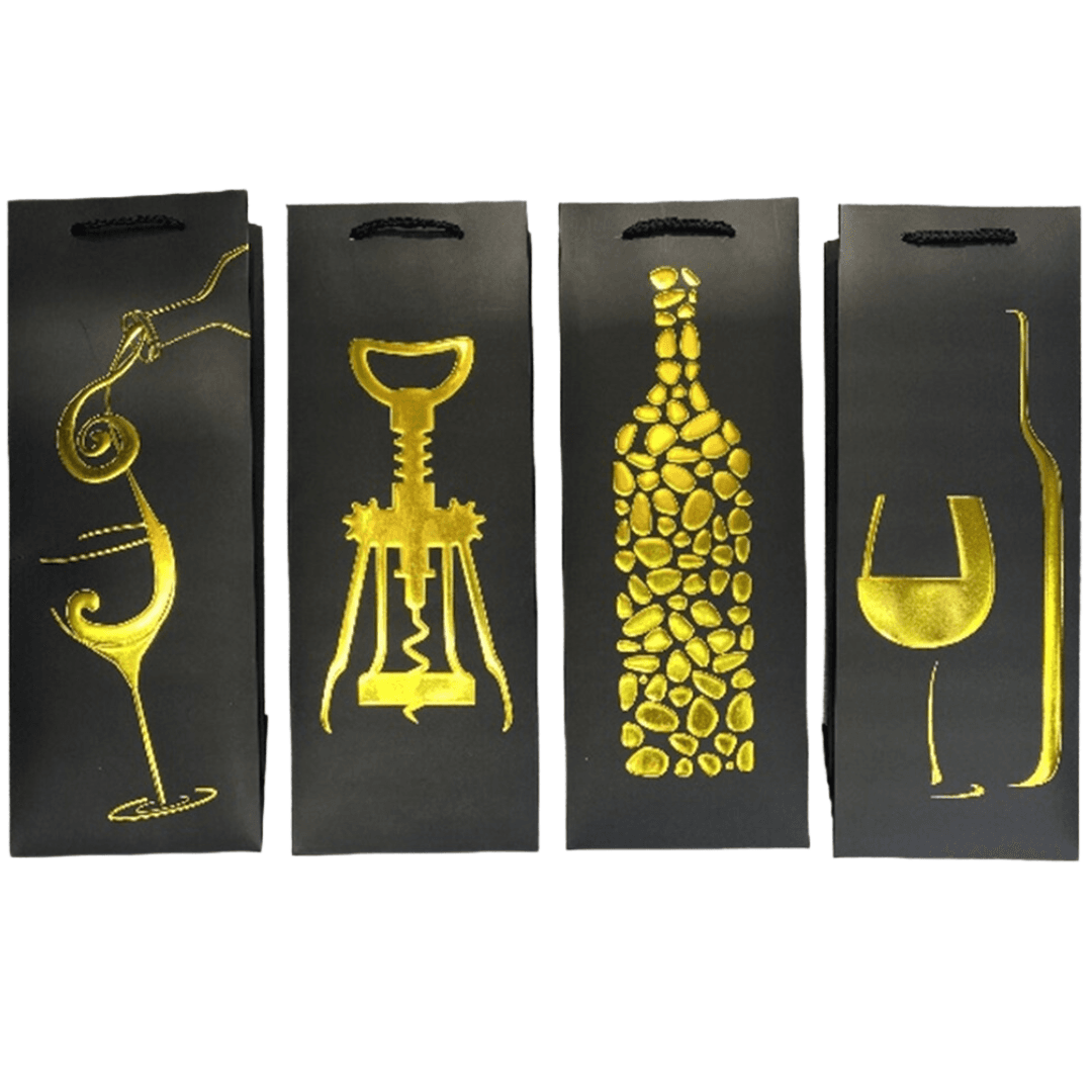 Punga cadou pentru sticla, design Black/Gold, 36x12.8x8.4cm, modele asortate