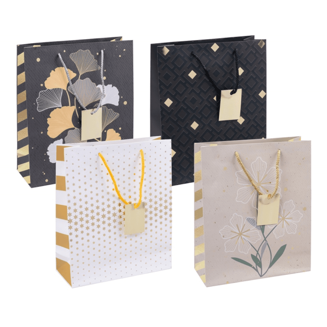 Punga cadou, carton laminat 210gsm, design divers, 25x30x10cm, eticheta 5x7cm pe maner, DONAU Home -