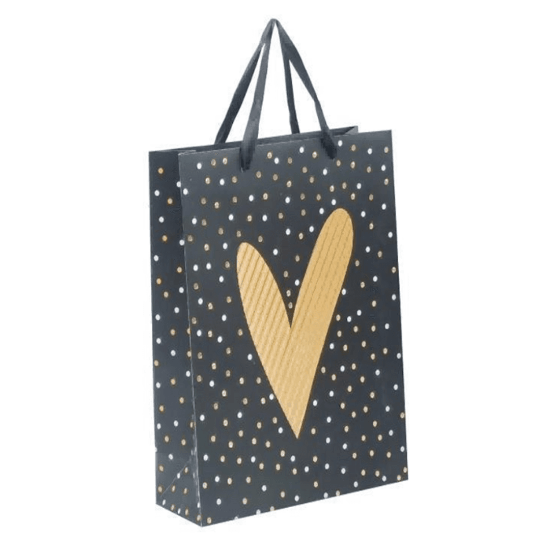 Punga cadou, carton mat 210g, design Gold Heart, 26x32x10cm, modele asortate