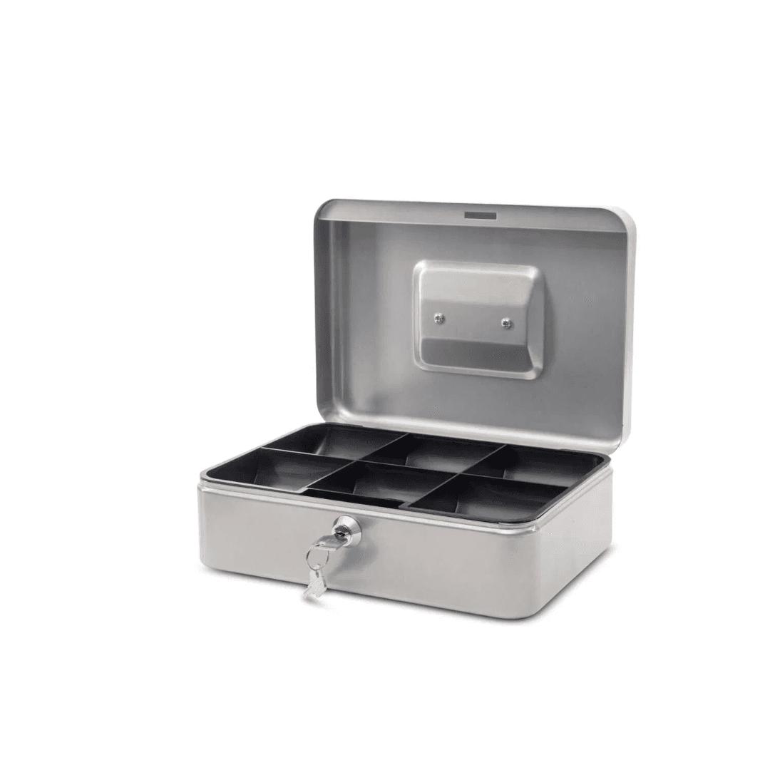 Caseta (cutie) metalica pentru bani, 250 x 190 x 90 mm, MAUL - argintie