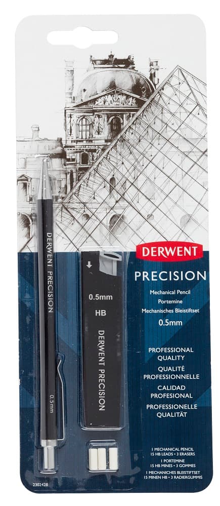 Creion mecanic metalic DERWENT Professional, HB 0.5 mm, rezerve mine si radiere incluse, negru