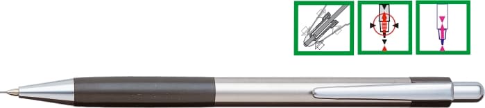 Creion mecanic metalic PENAC Pepe, rubber grip, 0.5mm, varf metalic - accesorii negre