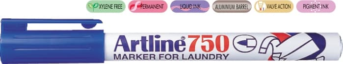 Marker ARTLINE 750, pentru textile, corp metalic, varf rotund 0.7mm - albastru