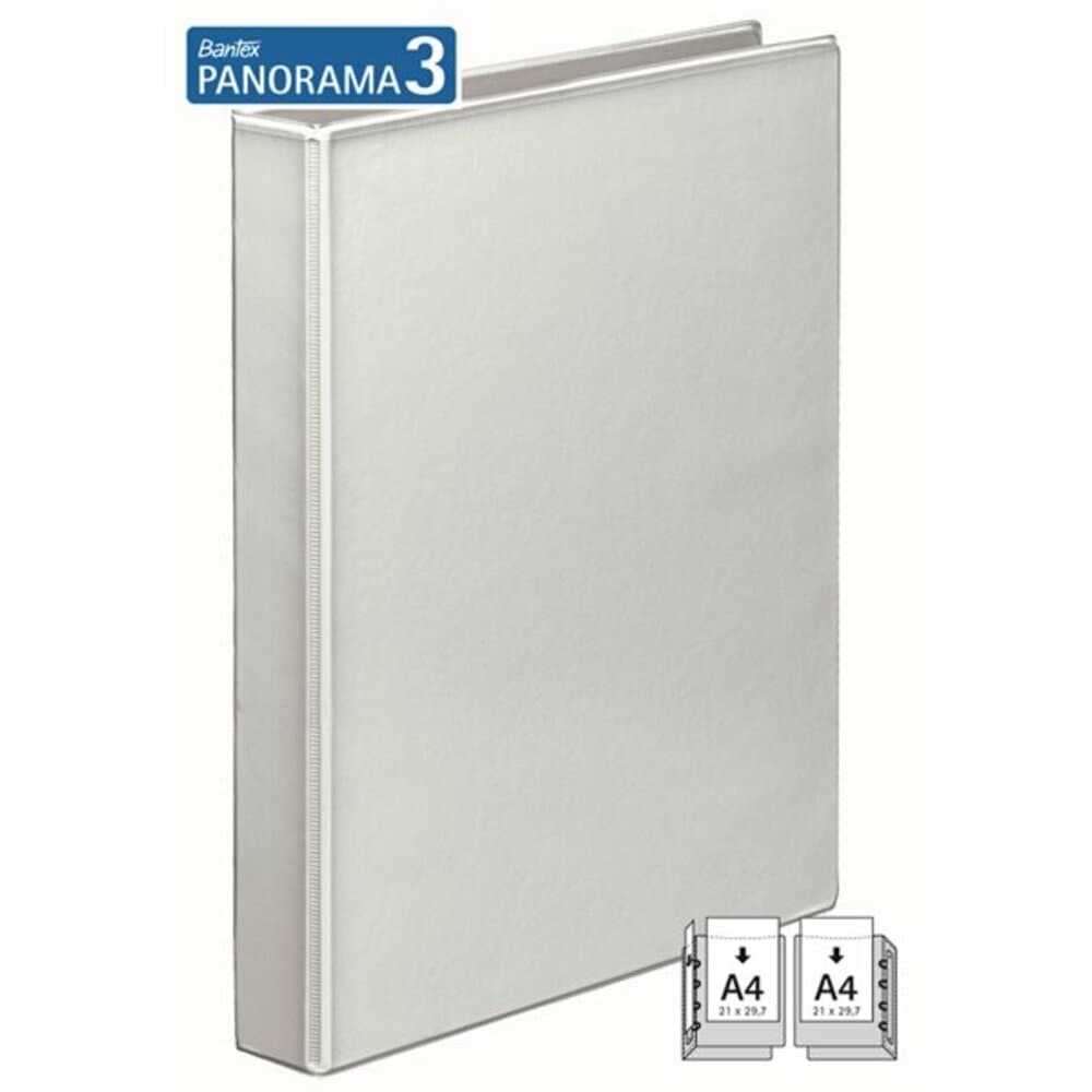 Caiet mecanic A4, cu buzunar, plastifiat PP, 4 inele - D50 mm, cotor 65mm, BANTEX - alb
