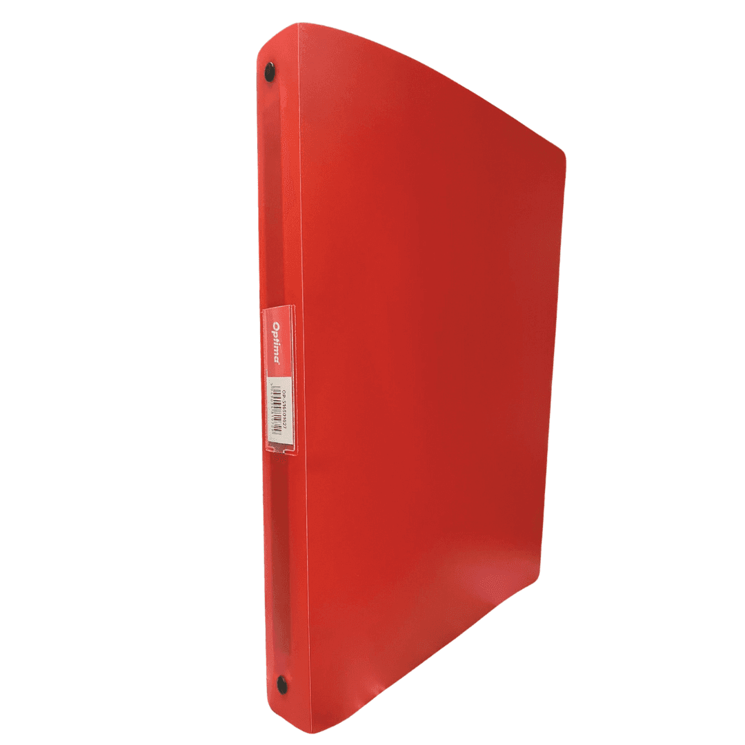 Caiet mecanic A4, 4 inele - D16mm, coperti flexibile PP, Optima Flex - rosu transparent
