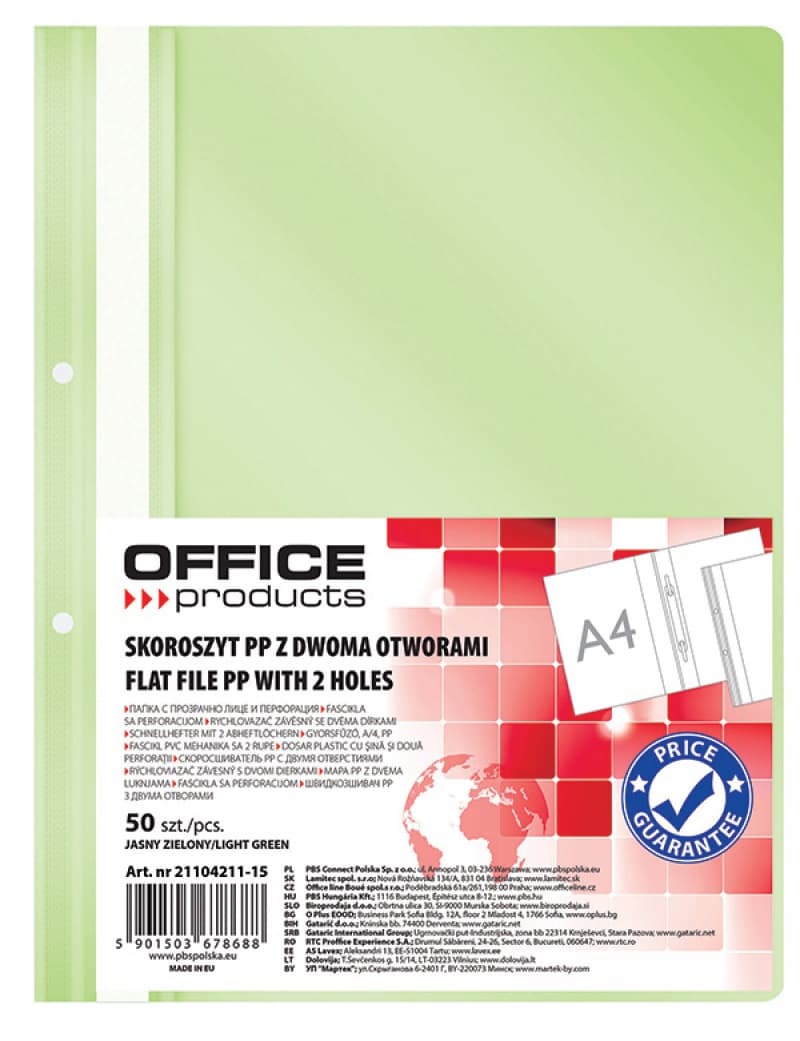 Dosar plastic PP cu sina, cu gauri, grosime 100/170microni, 50 buc/set, Office Products - verde desc