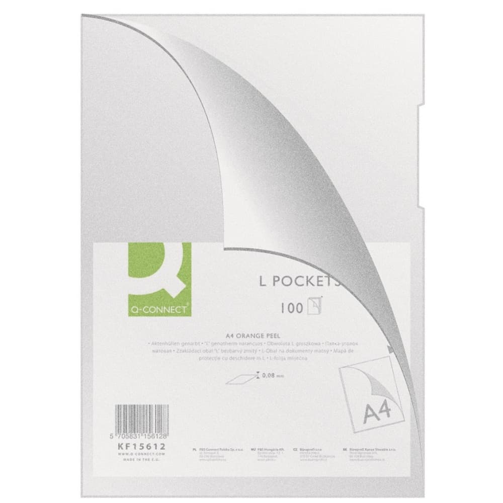 Mapa protectie "L" pentru documente A4, 80 microni, 100 folii/set, Q-Connect - cristal