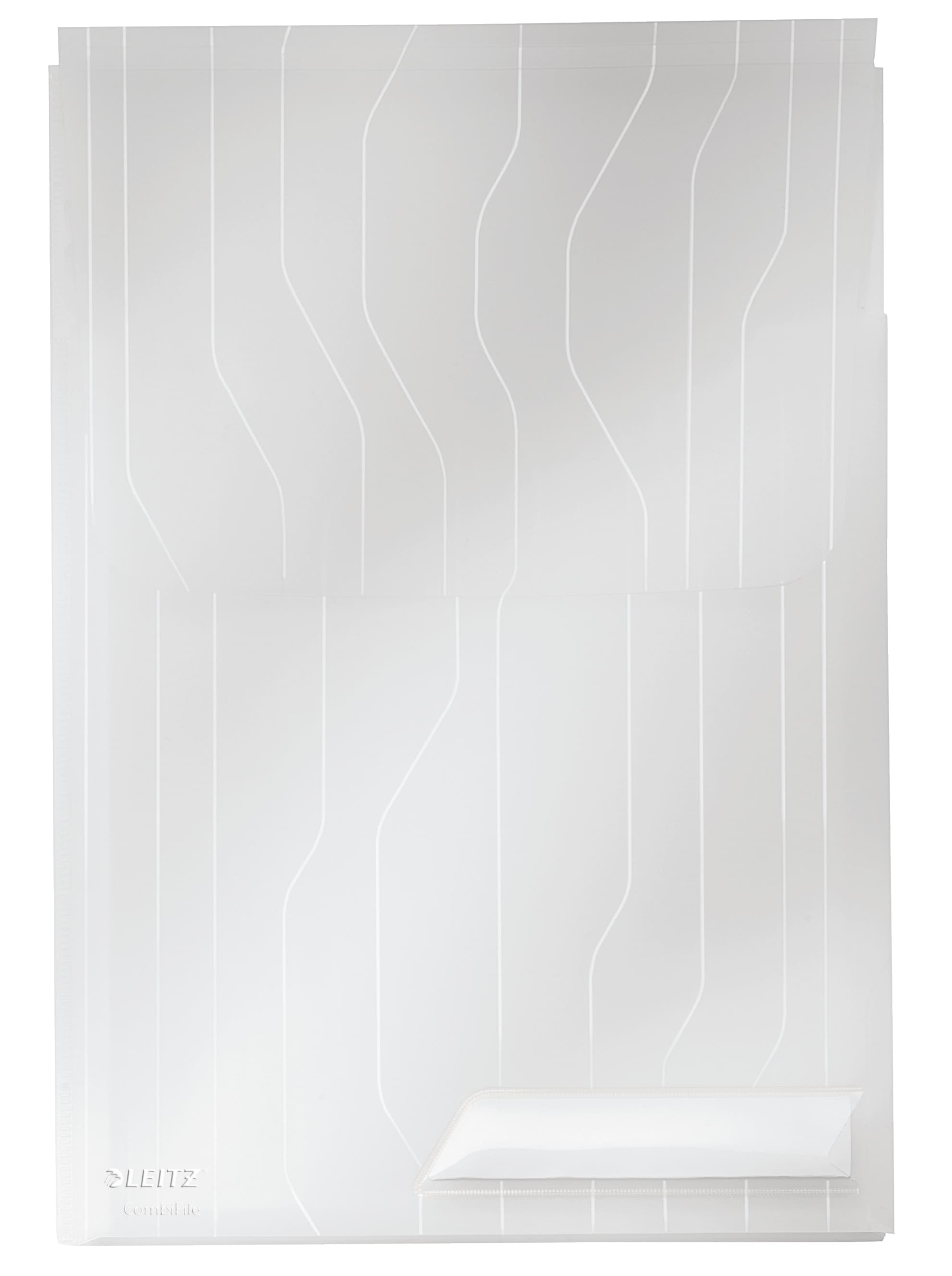 Mapa LEITZ CombiFile Jumbo, cu eticheta, PP, A4, 200mic, 150coli, pre-perforata, 3buc/set, transpare
