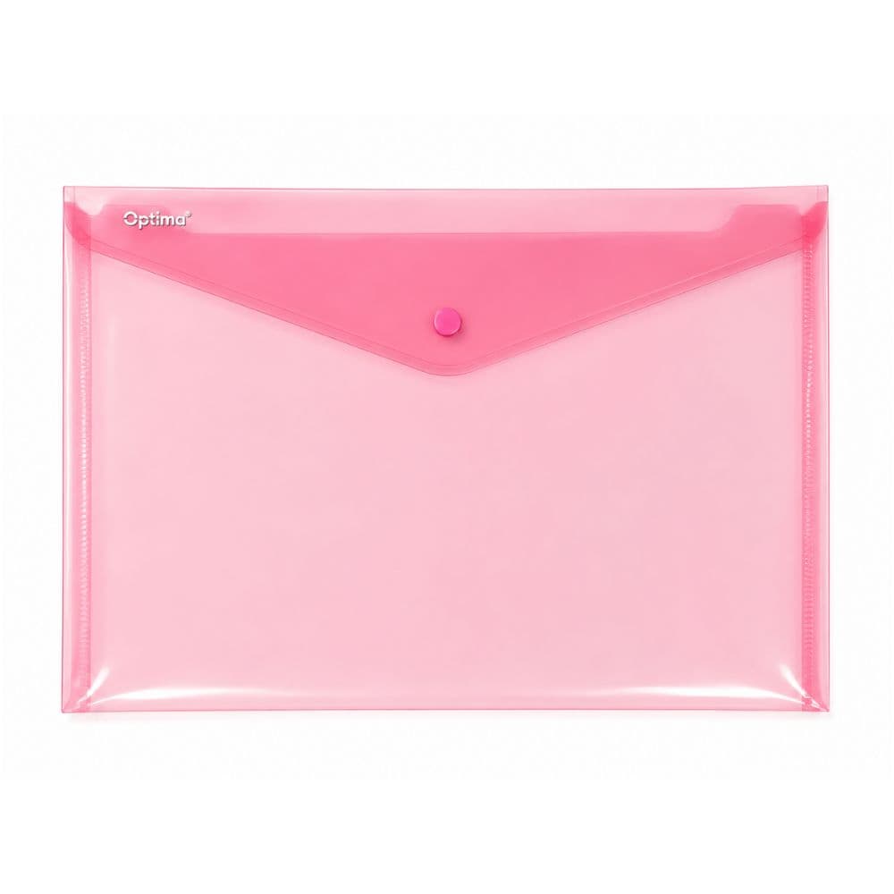 Mapa PP protectie documente A4 landscape, inchidere cu capsa, 10/set, Optima - rosu transparent