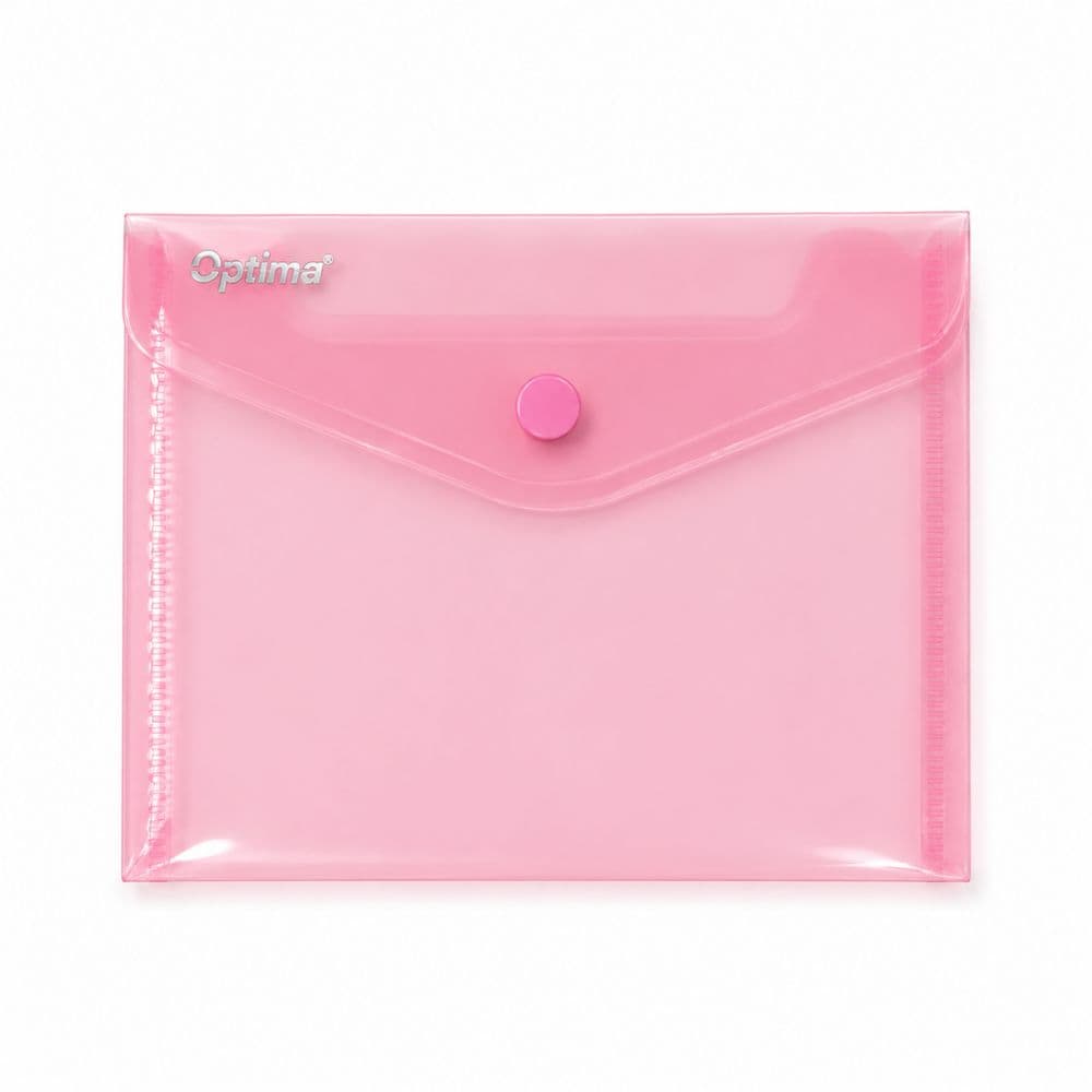 Mapa PP protectie documente A6 landscape, inchidere cu capsa, 10/set, Optima - rosu transparent