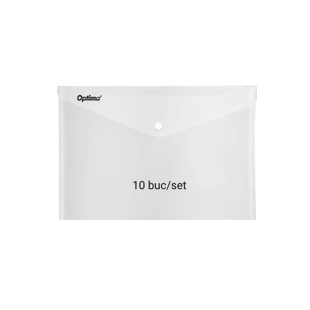 Mapa PP protectie documente A5 landscape, inchidere cu capsa, 10/set, Optima - transparent