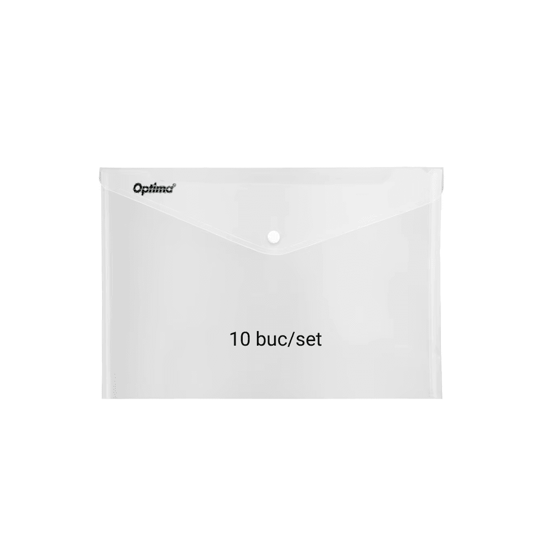 Mapa PP protectie documente A6 landscape, inchidere cu capsa, 10/set, Optima - transparent