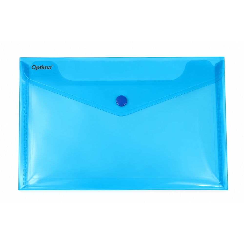 Mapa PP protectie documente A5 landscape, inchidere cu capsa, 10/set, Optima - albastru transparent