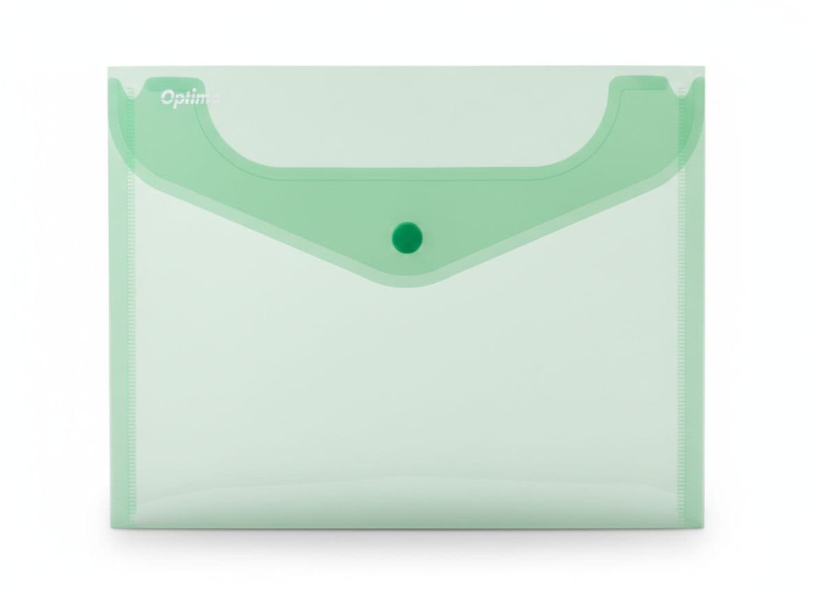 Mapa PP protectie documente A5 landscape, inchidere cu capsa, 10/set, Optima - verde transparent