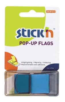 Film index autoadeziv 45 x 25mm, 50 file/set, cu dispenser, Stick'n Pop-up - albastru
