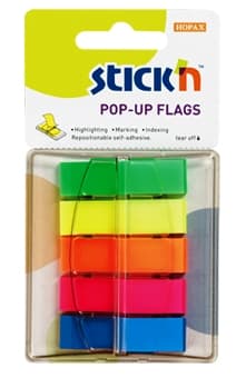 Film index autoadeziv 45 x 12mm, 5 x 40file/set, cu dispenser, Stick'n Pop-up - 5 culori neon