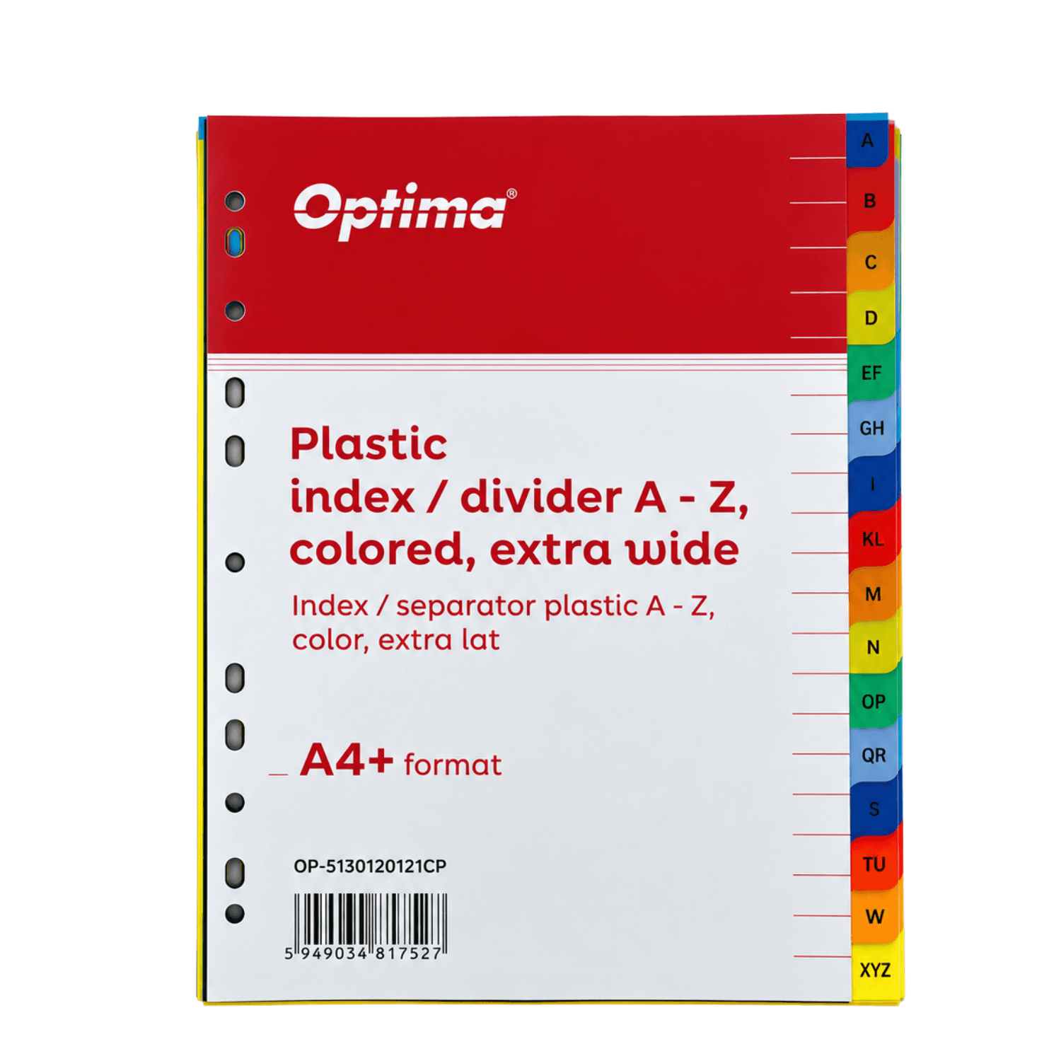 Index plastic color, A4+, extra wide, 120 microni, alfabetic A-Z, Optima