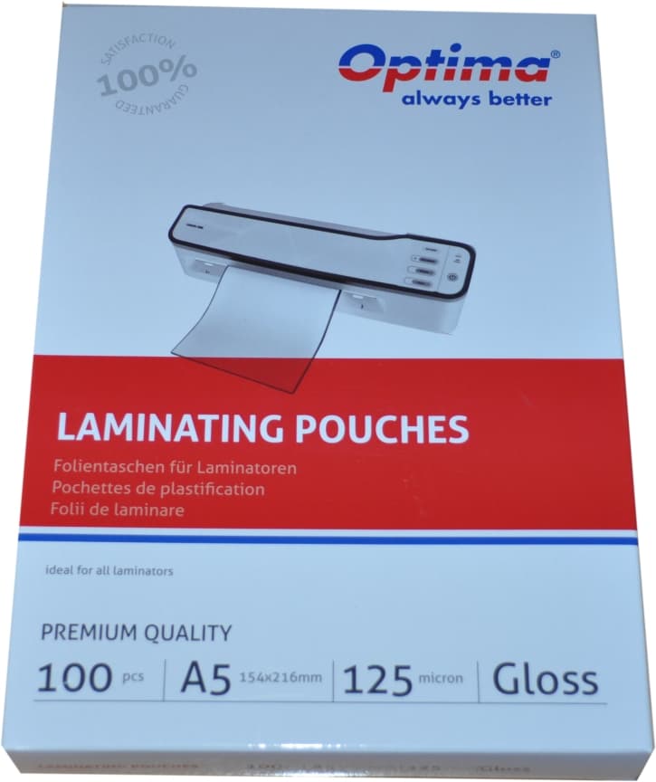 Folie laminare Optima, A5 (154 x 216 mm), 125 microni, 100 folii/top