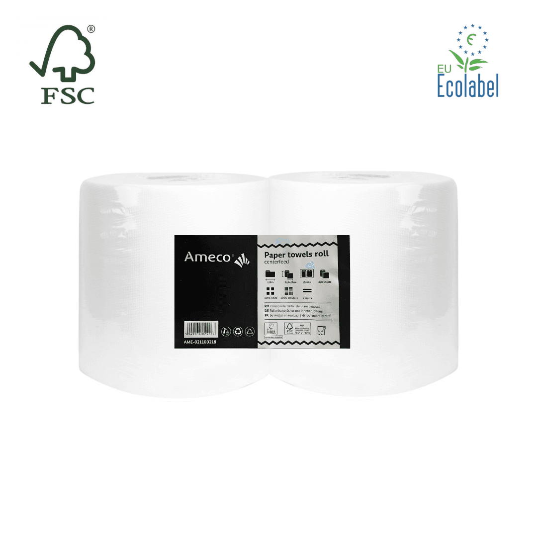 Prosop Hartie Rola Ameco, Derulare Centrala, 110m - 2 Straturi, Ultra Absorbant, Set 2 Role