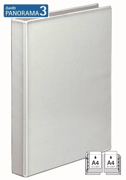 Caiet mecanic cu buzunar, plastifiat PP, 4 inele in "D", 65 mm, cotor 90mm, BANTEX - alb
