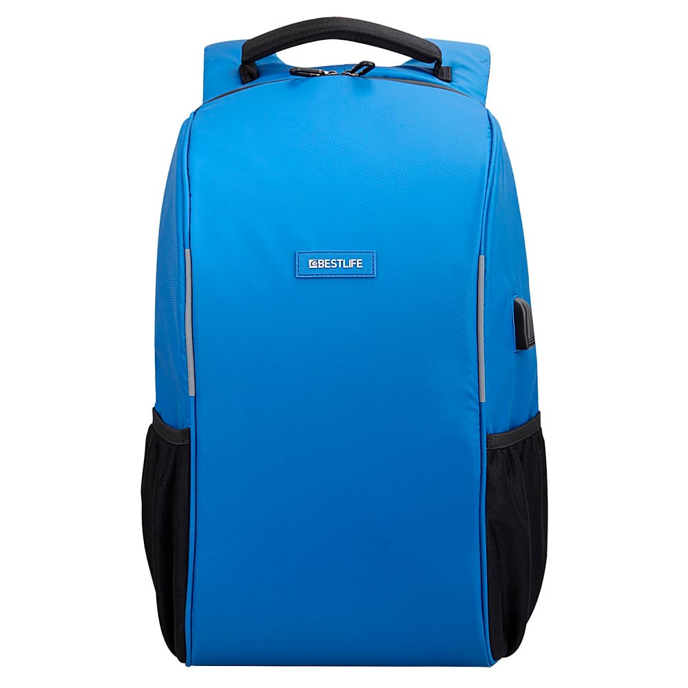 Rucsac BESTLIFE Travelsafe, laptop 15.6 inch, forma aerodinamica, conector USB si type C, albastru
