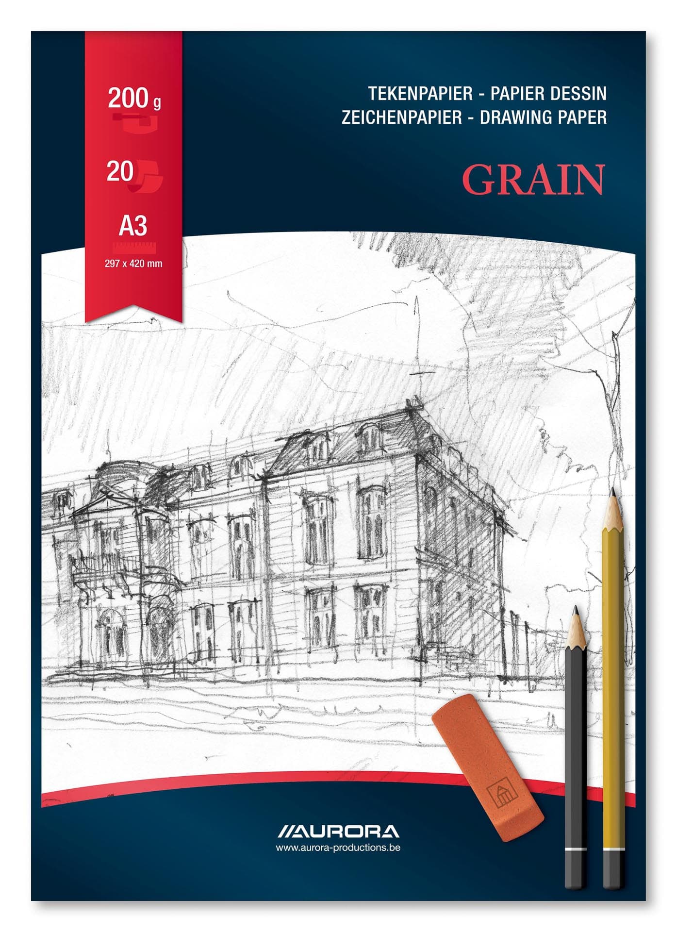 Bloc desen A3, 20 file - 200g/mp, AURORA Grain - Carton alb premium pentru artiști