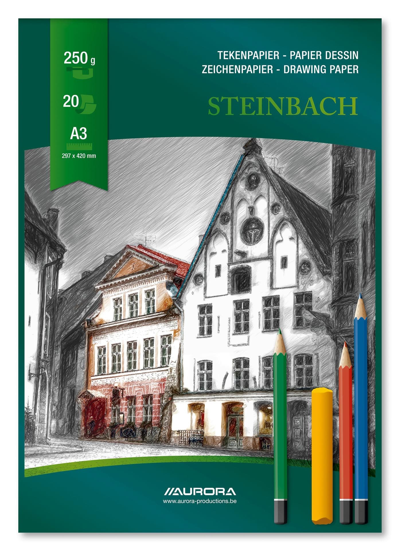 Bloc de desen A3, 20 file, 250g/mp - Carton alb de calitate superioară AURORA Steinbach