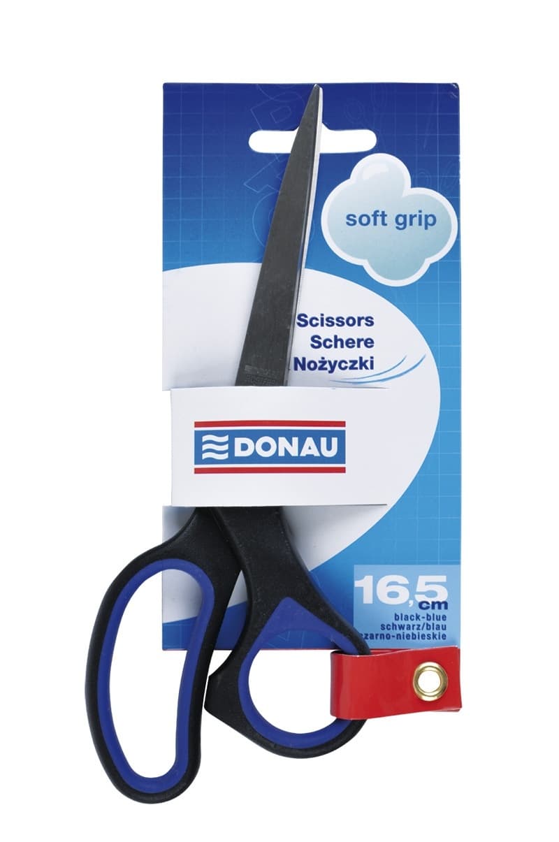 Foarfeca otel, ergonomica, 16.5cm, cu rubber grip, DONAU Soft Grip - maner albastru