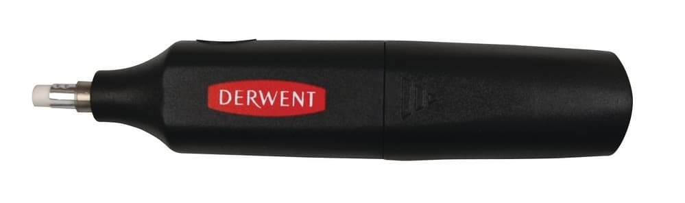 Radiera electrica DERWENT Professional, cu baterii, 8 rezerve incluse, negru