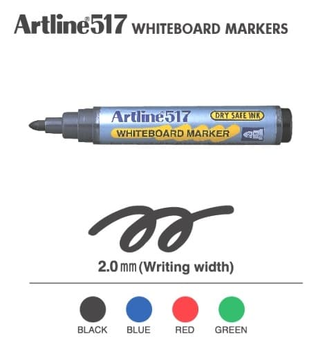 Whiteboard marker ARTLINE 517 - Dry safe ink, varf rotund 2.0mm - negru