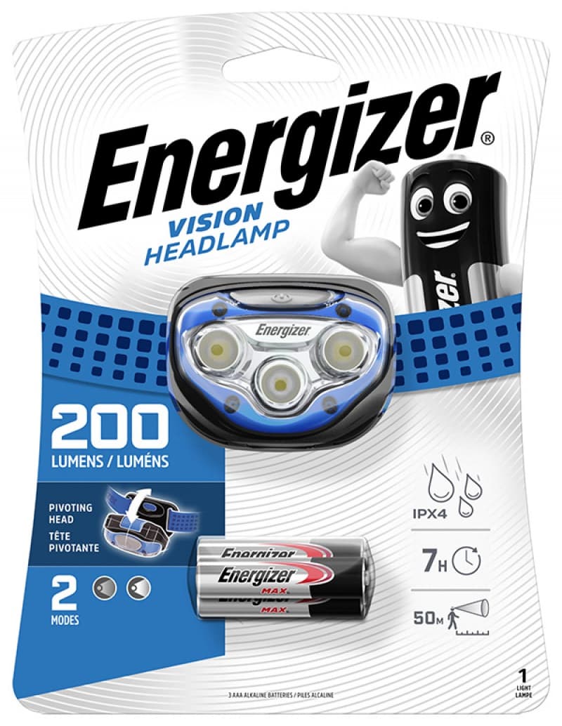 Lanterna de cap Vision cu 6 leduri, 200 lumeni, raza de 50m, 2 moduri + 3 baterii AAA, Energizer