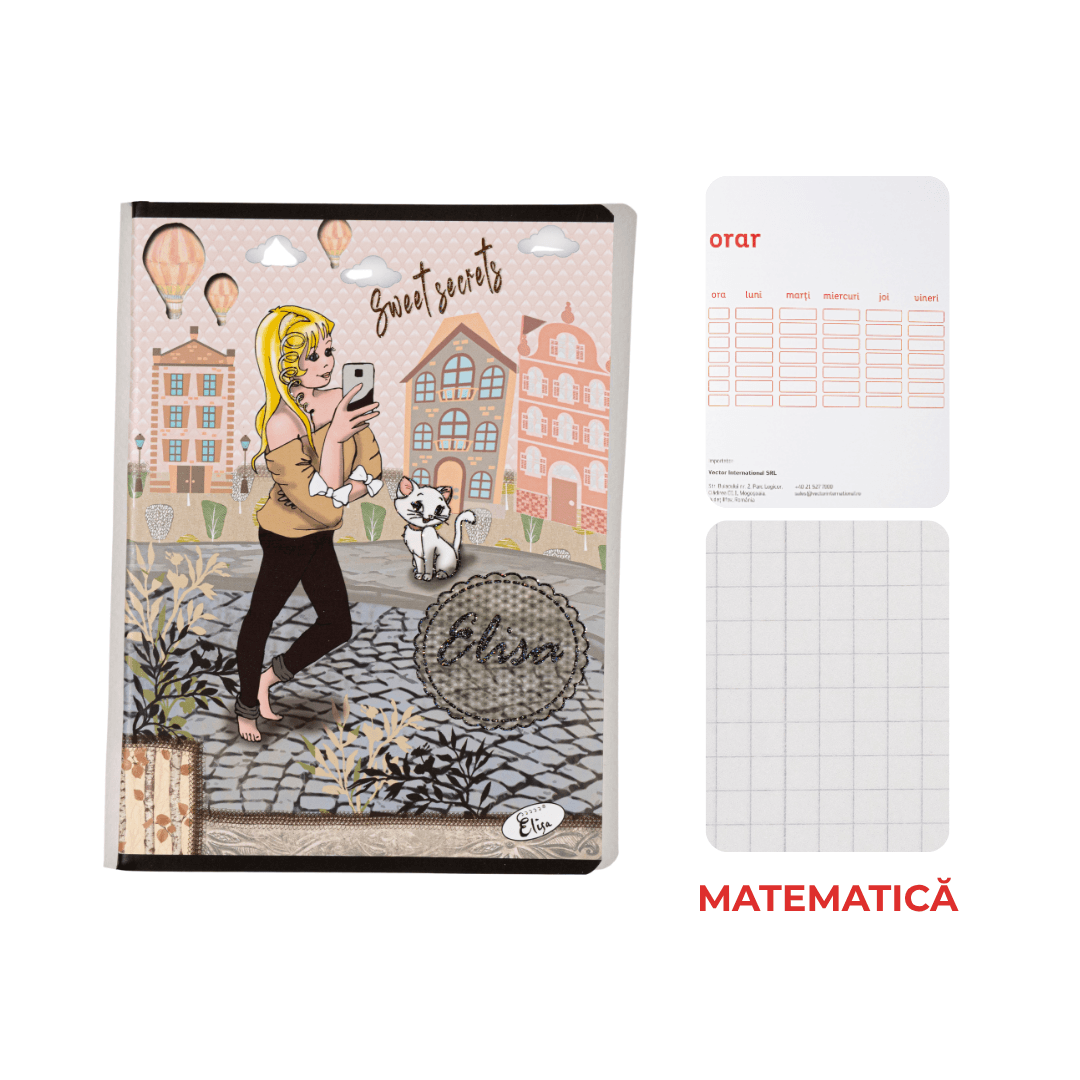 Caiet A5 Matematica ELISA PRINT Design Elisa, 48 file, 80g, coperta 300