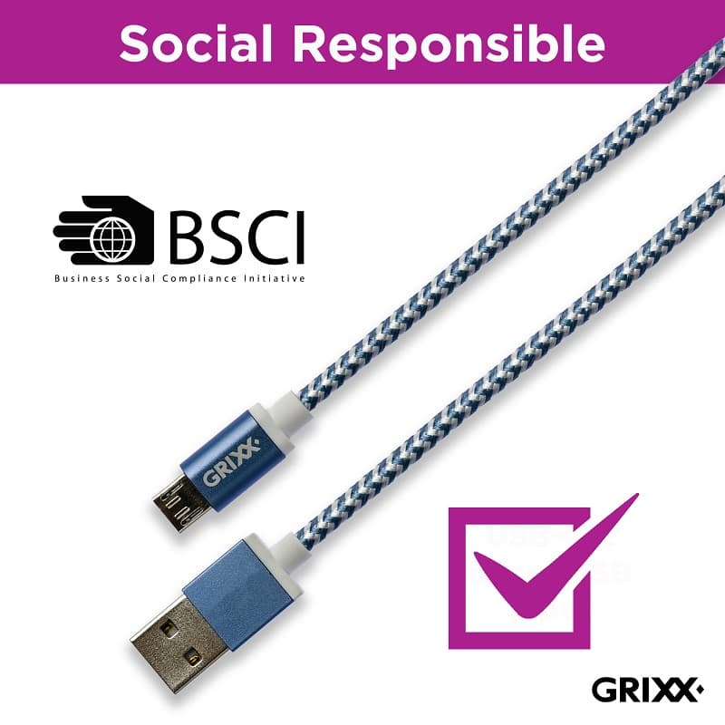 Cablu date GRIXX - Micro USB to USB, impletit, lungime 1m - albastru/alb