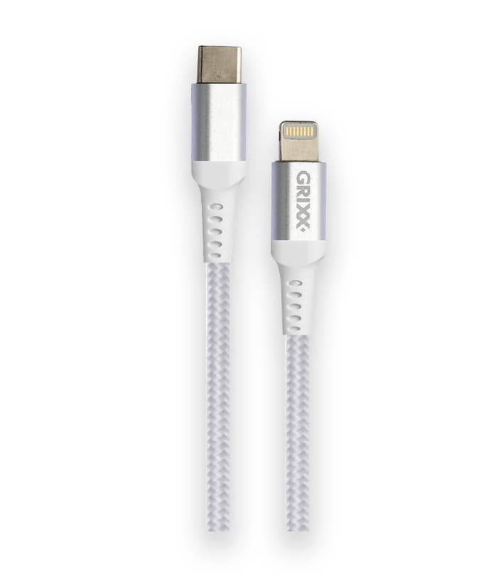 Cablu date GRIXX - USB-C to Lightning MFI, impletit, lungime 1m - alb