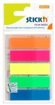 Stick index plastic transparent color 45 x 12 mm, 5 x 25 file/set, Stick"n - 5 culori neon