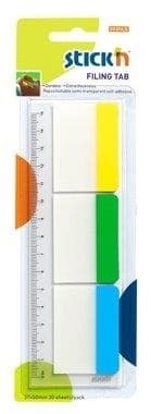 Stick index plastic transp. cu margine color 37 x 50 mm, 3 x 10file/set, Stick"n - 3 culori neon