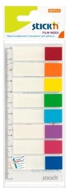 Stick index plastic transparent color 45 x 12 mm, 8 x 15 file/set, Stick"n - 8 culori transp./neon