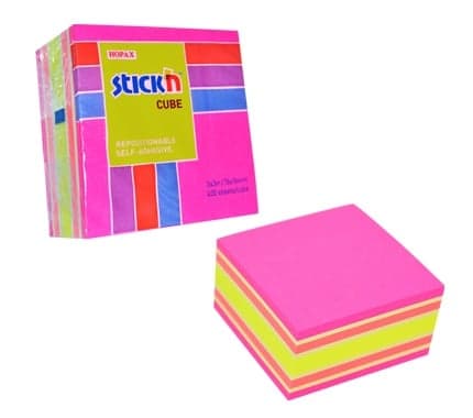 Cub notes autoadeziv 76 x 76 mm, 400 file, Stick"n - neon/pastel asortate