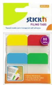 Stick index plastic transp. cu margine color 38 x 25 mm, 4 x 20 file/set, Stick"n - 4 culori neon