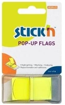 Film index autoadeziv 45 x 25mm, 50 file/set, cu dispenser, Stick"n Pop-up - galben