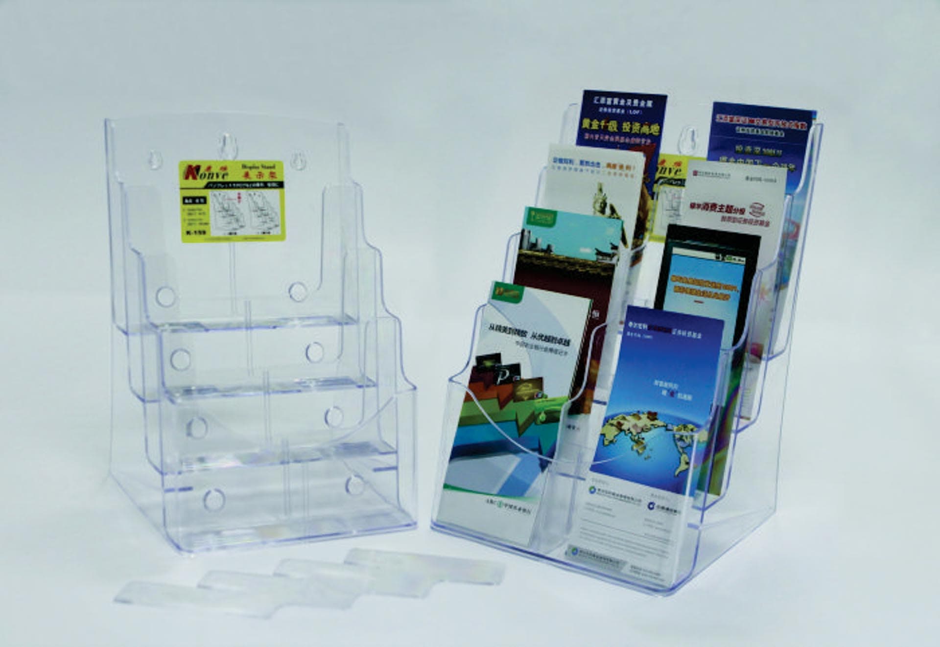Display plastic pentru brosuri, de birou/perete, 4 x A4-portrait, KEJEA - transparent