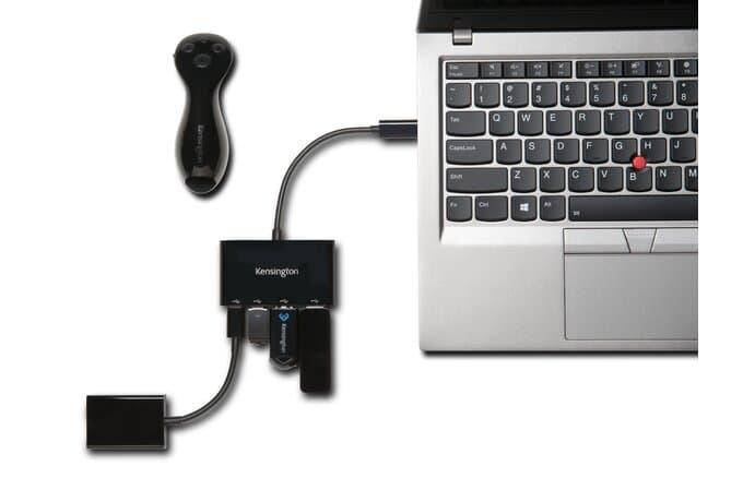 Hub USB Kensington, 4 porturi (2 USB-A, 2 USB-C), conexiune USB-C, negru