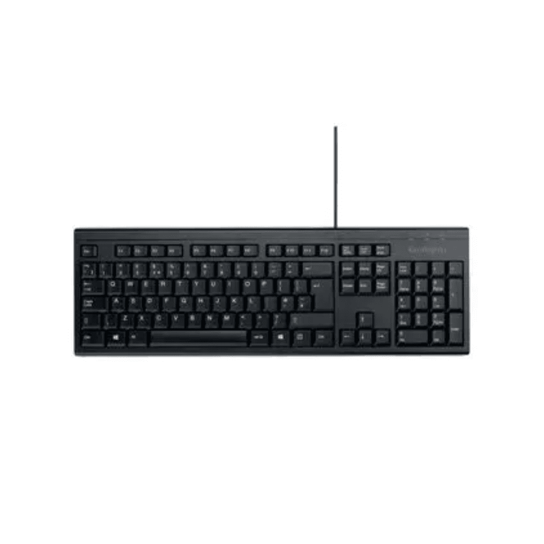 Tastatura Kensington EQ KB100, cu fir de 150 cm, plastic partial reciclat, negru