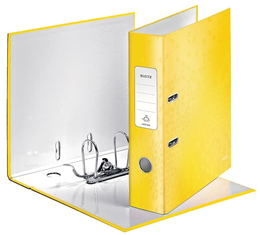 Biblioraft Leitz 180° WOW, carton laminat, partial reciclat, FSC, A4, 80 mm, galben